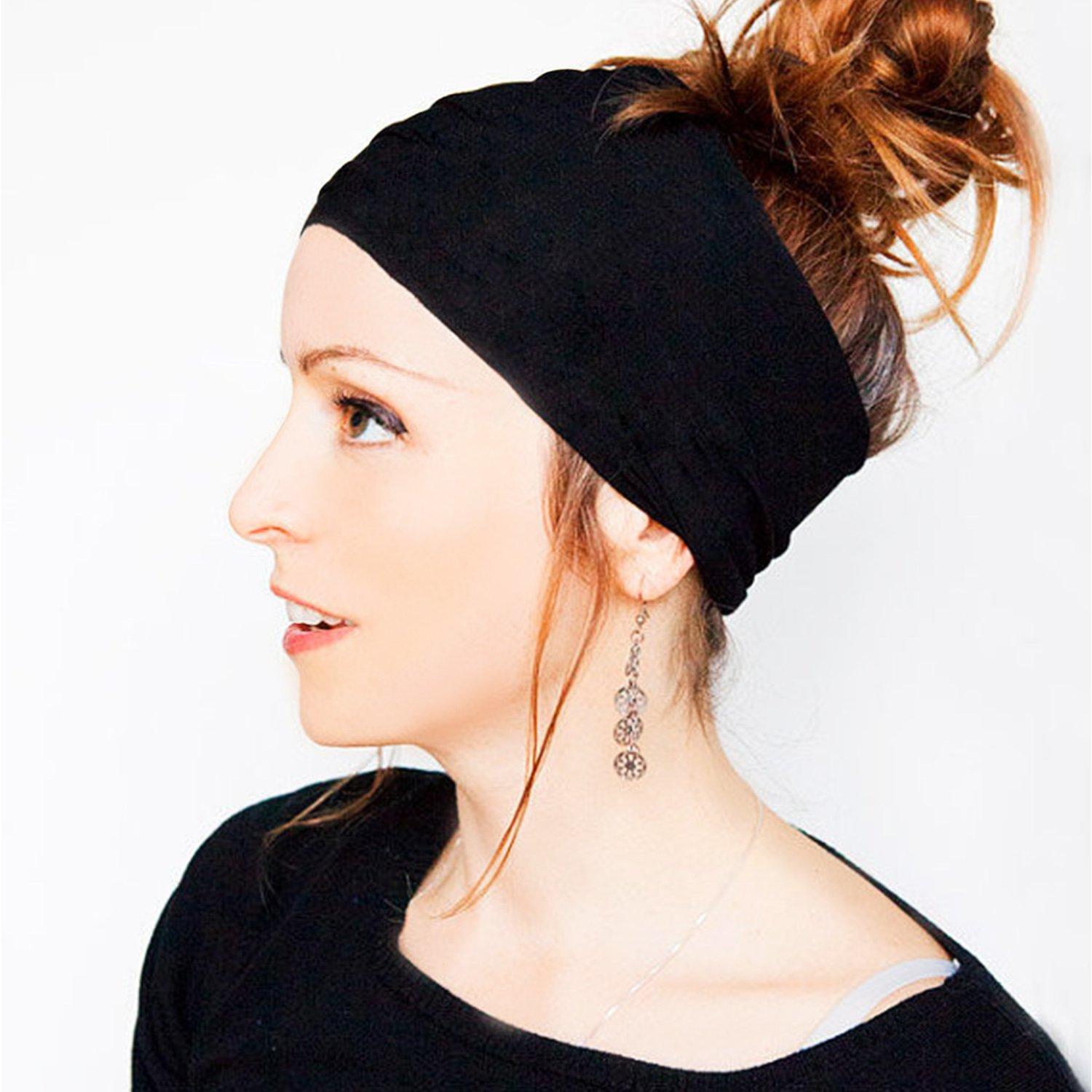 Black Headband, Wide Headbands for Women Fashion Sweatbands & Sports Thick  Headbands for Running, Yoga, Workout