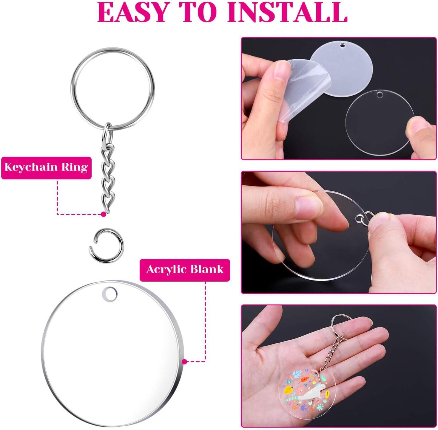 200pcs Acrylic Blank Keychains Clear Acrylictassel Keychain Blanks Kit With  Jump Rings Round Keyring Set Diy Key Rings Craft