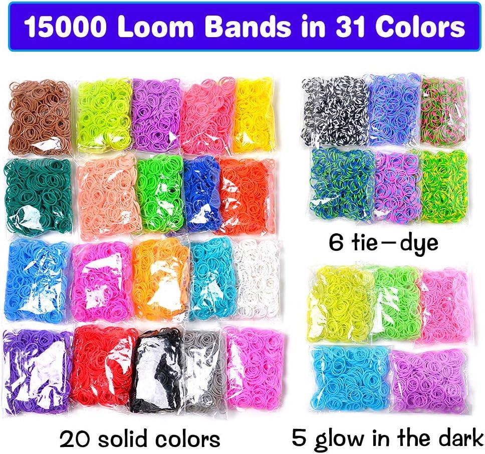 Alysontech 15000+ Loom Rubber Band Refill Kit in 31 Colors, Bracelet Making  Kit for Kids Weaving DIY Crafting Gift, with 13500 Loom Bands,500 Clips,15  Charms, 6 Crochet Hooks,2 Y Looms