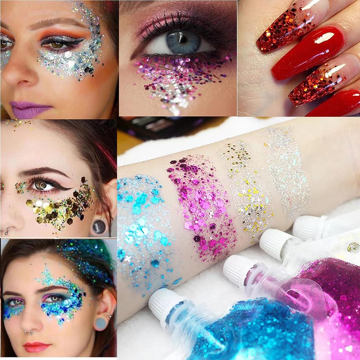 Body Glitter Gel Eye Face Glitter Makeup Sequins Liquid Nail Glitter  Eyeshadow Cosmetic Laser Powder for Christmas Party Rave Accessories Chunky  Glitter Gel for Lip Hair Makeup Silver