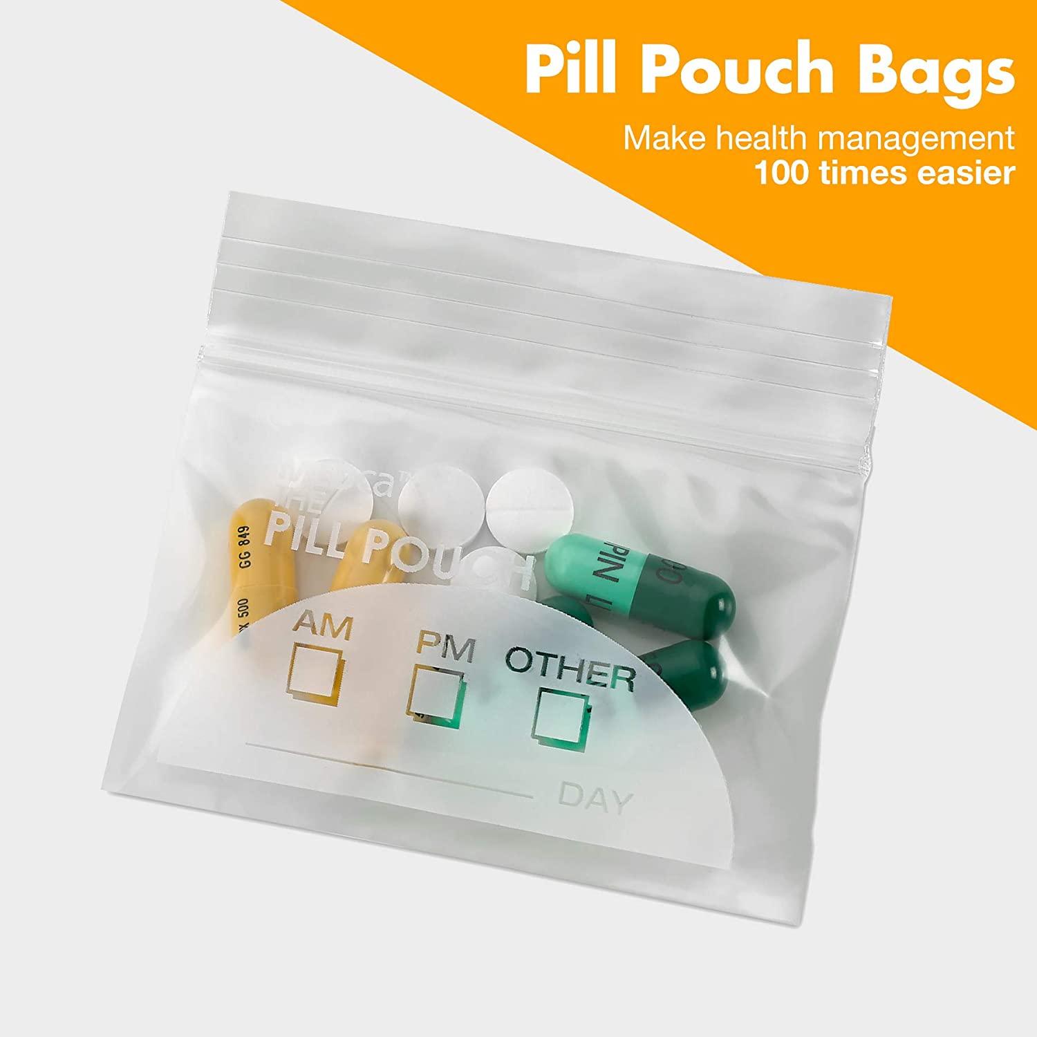 Pill Bags Pack of 100 - BPA Free Pill Pouch 3 X 2.75 Inch 4Mil Bag with  Write-O