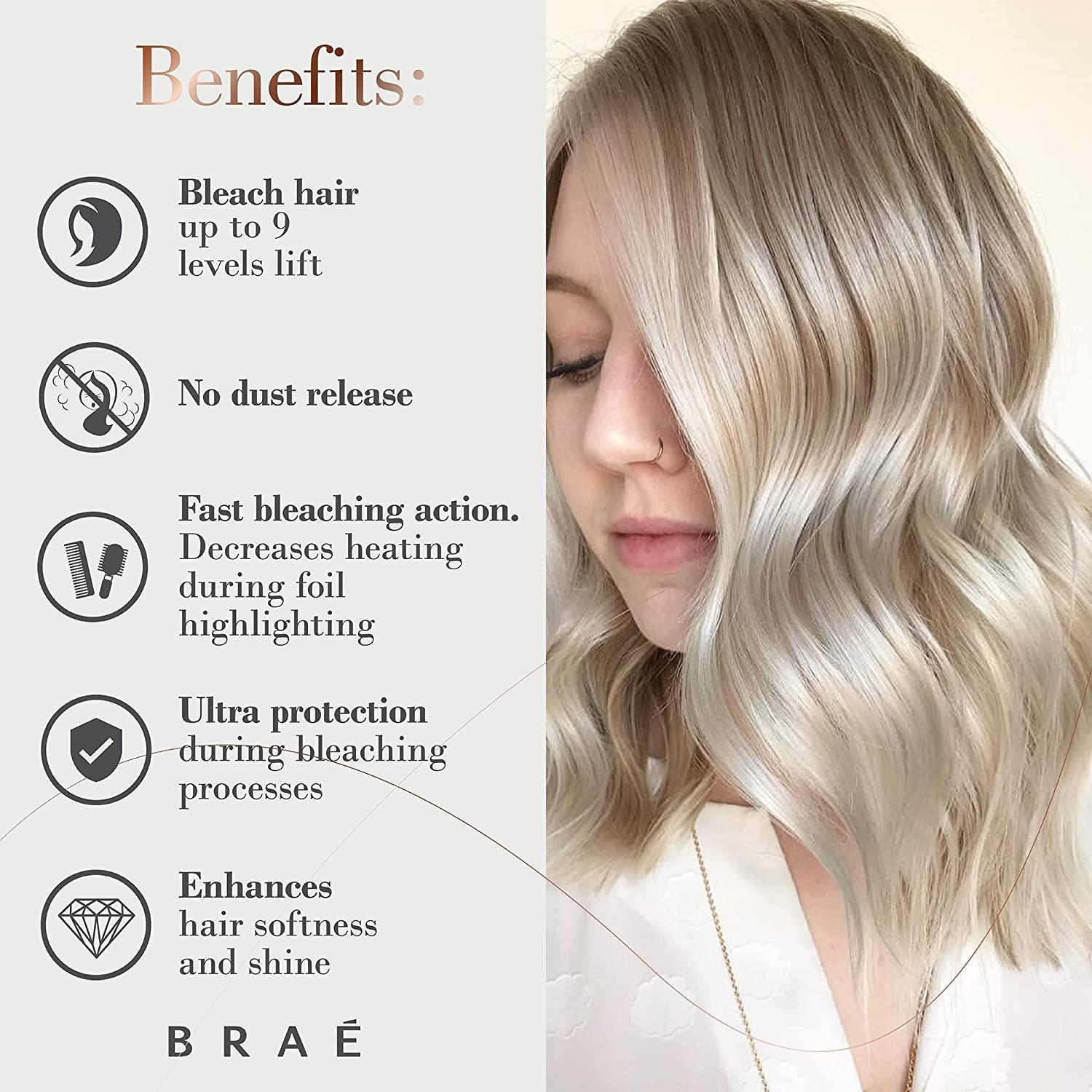 BRAÉ Bleach Poweder 17.6 Oz Wanna Be Blond, Lift Up to 9 Levels, Collagen-Rich Formula & 10 Oils Mix, Conditioning Effect, Dust-Free, Easy  to Apply