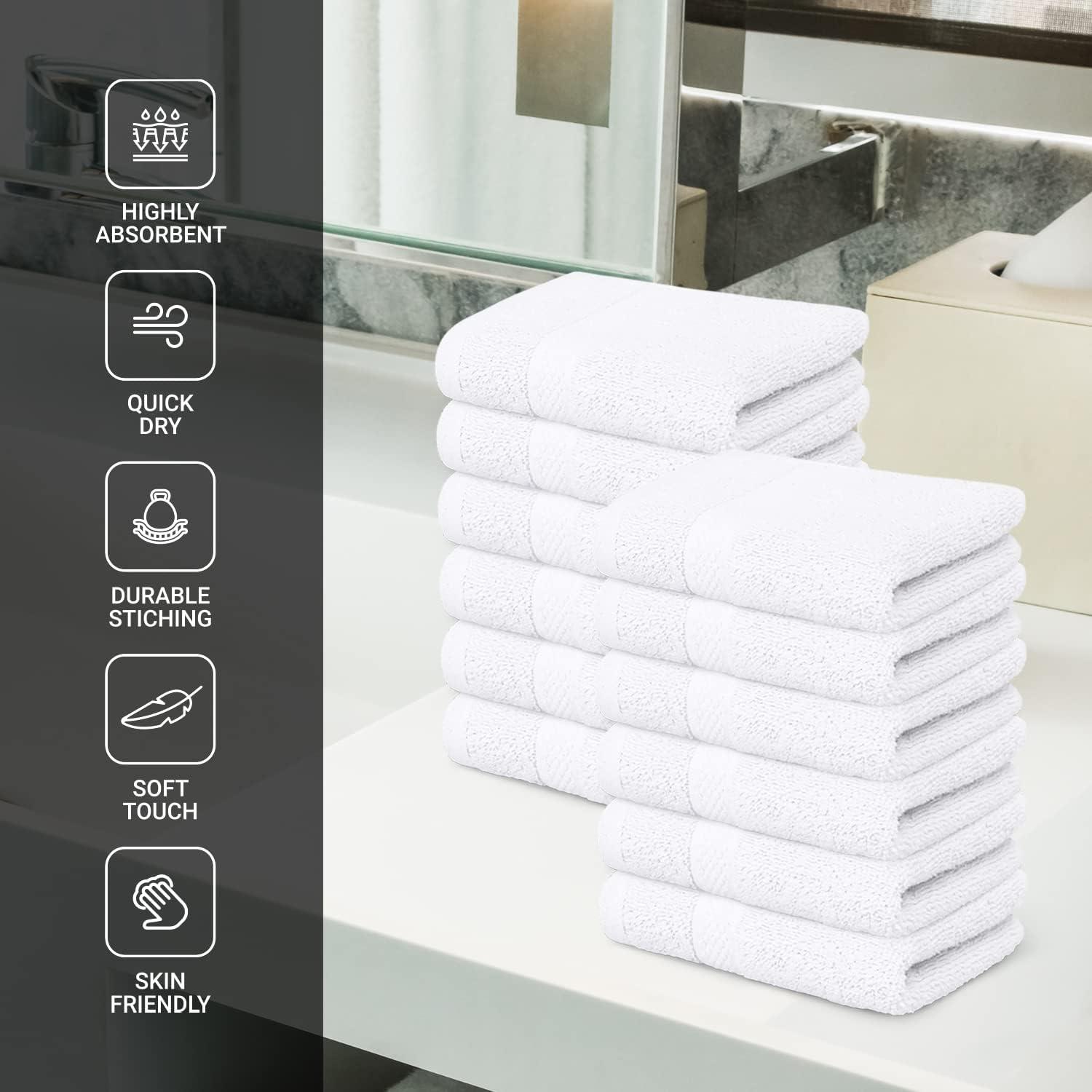 Infinitee Xclusives Premium White Washcloths Set Pack of 12, 13x13 Inches 100% Cotton Wash Cloths for Your Body and Face Towels, Kitchen Dish Towels