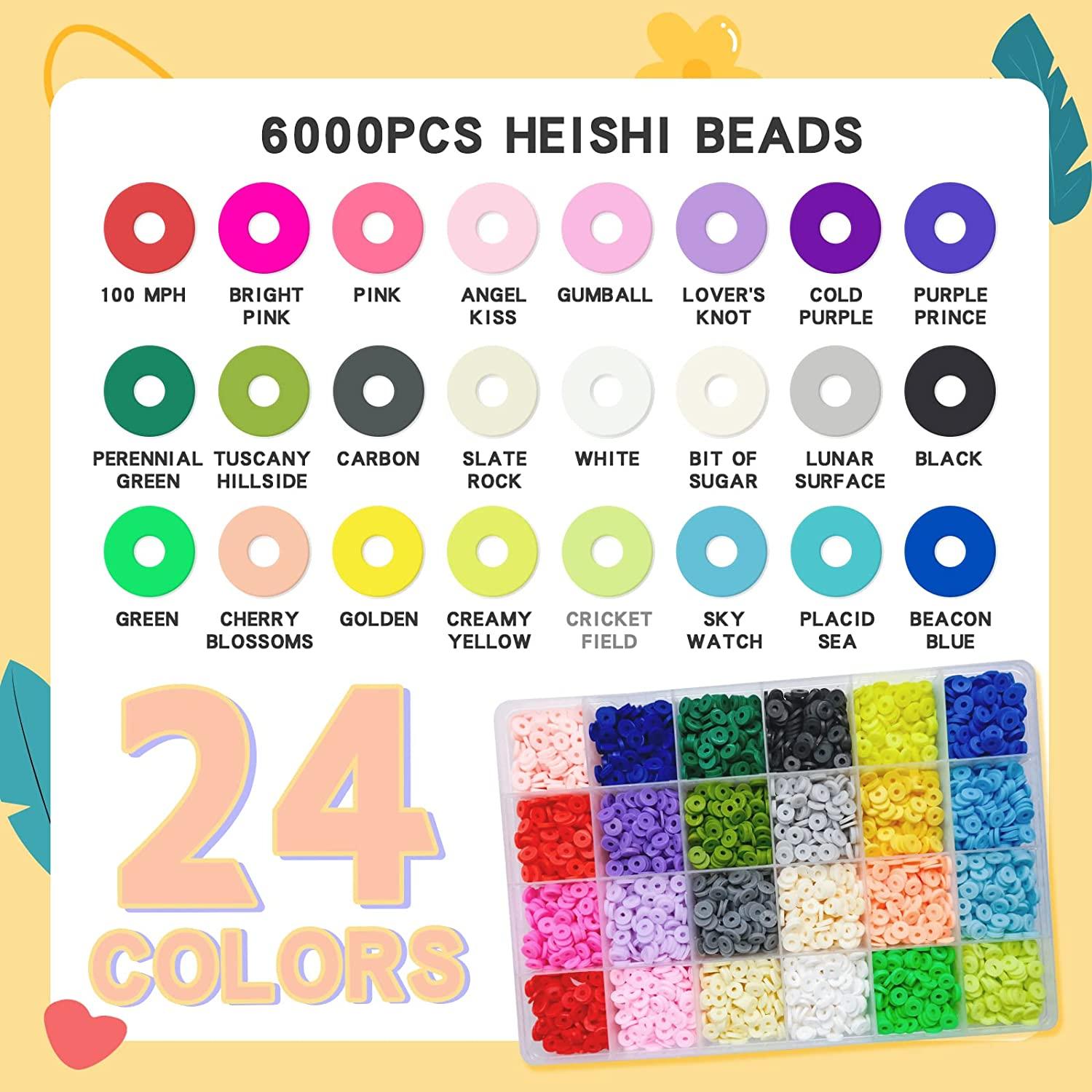 6000 Pcs Polymer Clay Beads for Bracelets Making, 24 Colors Flat