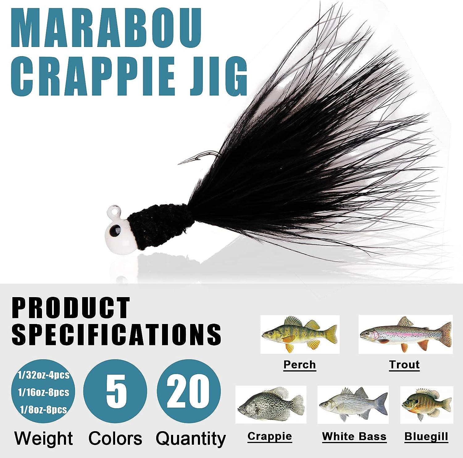  Crappie-Jigs-Marabou-Feather-Hair-Jigs-for-Crappie-Fishing- baits-and-Lures Kit Panfish Trout 1/8 1/16 1/32 Oz