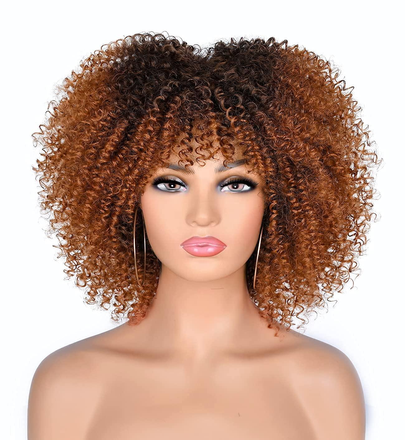 Annivia 10inch Short Curly Wig For Black Women Bomb Afro Kinky Curly Wig With Bangs Synthetic 