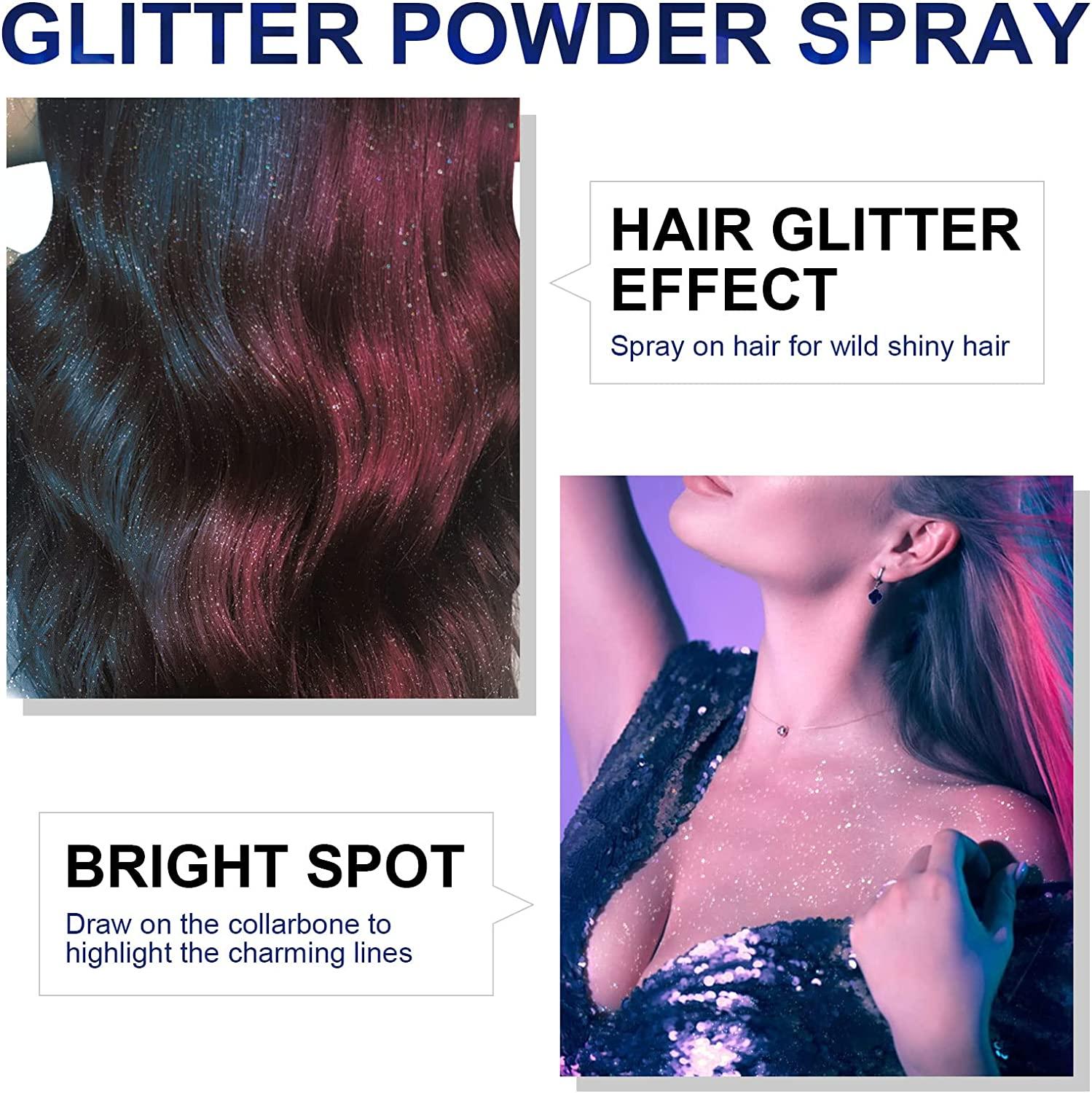 Shiny Glitter Spray Sparkly Shimmery Glow Hair Body Glitter Spray for  Nightclub Dating