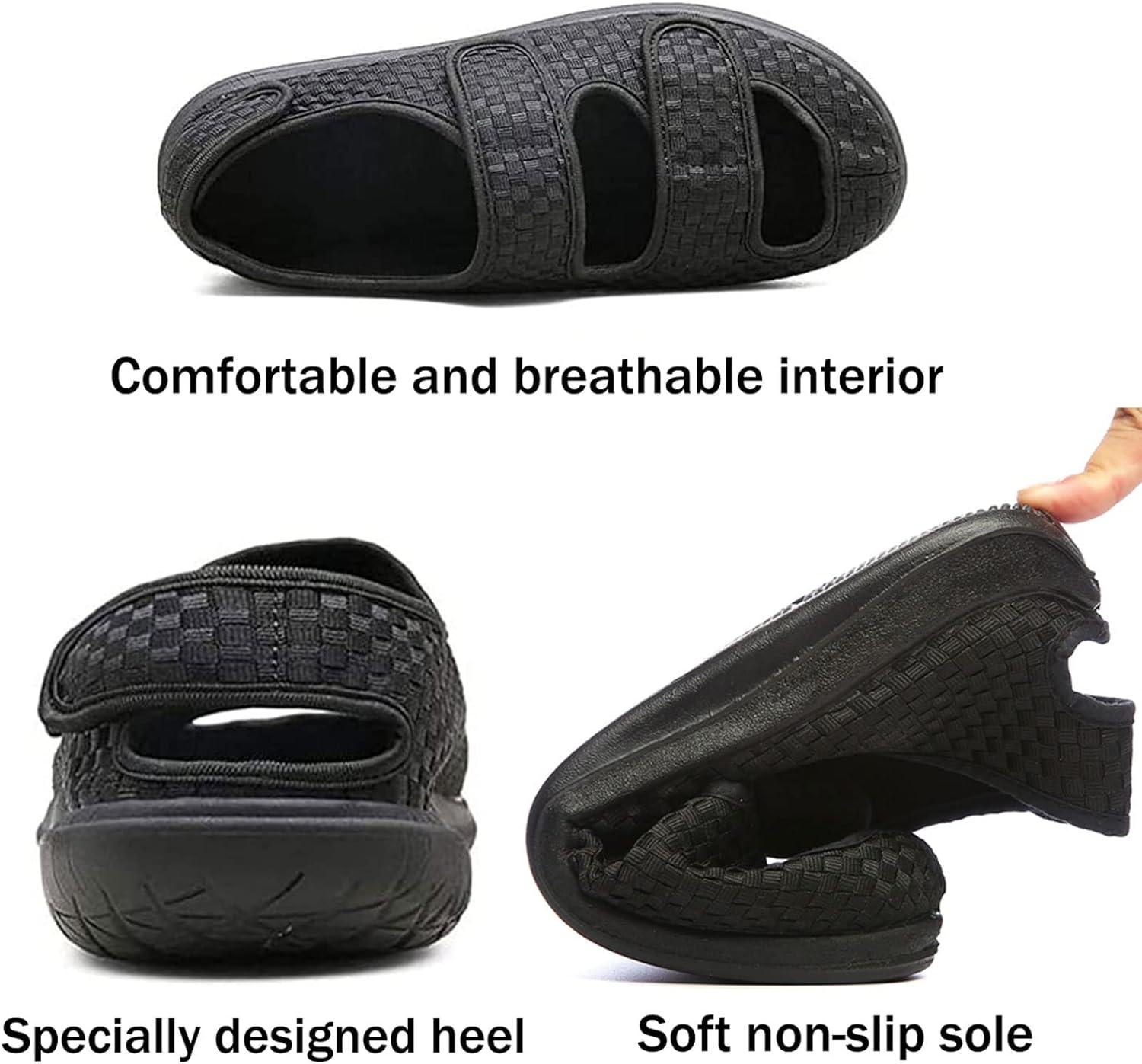 Diabetic Shoes for Women with Swollen Feet, Open Toe Adjustable Velcro Extra  Wide Sandals Swollen Feet Orthopedic Edema Slippers Comfy Breathable  Elderly Shoe(Size:36,Color:Black) : : Clothing, Shoes & Accessories