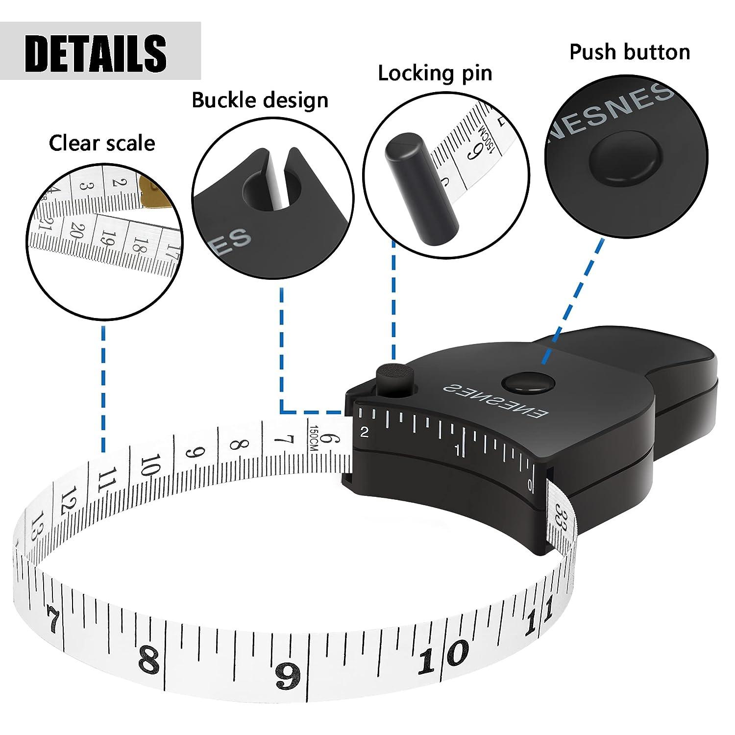 Vamor Body Measuring Tape 60 Inch Weight Loss Retractable Measure Tape with  Lock Pin and Push Button for Fitness, Tailor, Sewing (Black/White)
