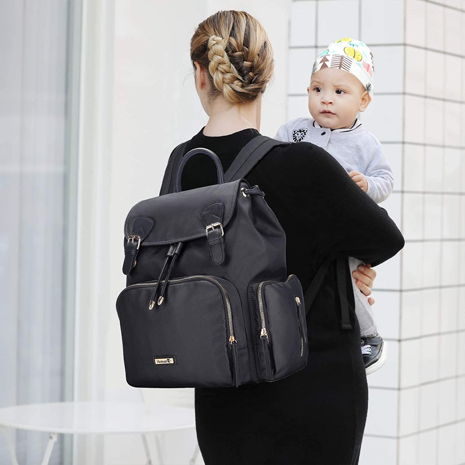  Hafmall Diaper Bag Backpack, Leather Baby Bag for Mom