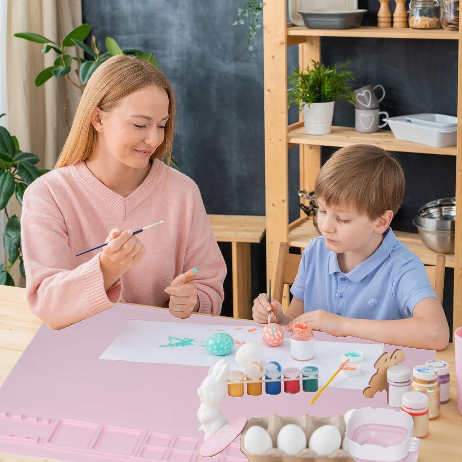 Silicone Painting Mat with Cup and Sponge for Craft Mat, Pink Non-Stick  Silicone Art Mat for Kids Paint Mat, Craft, Clay
