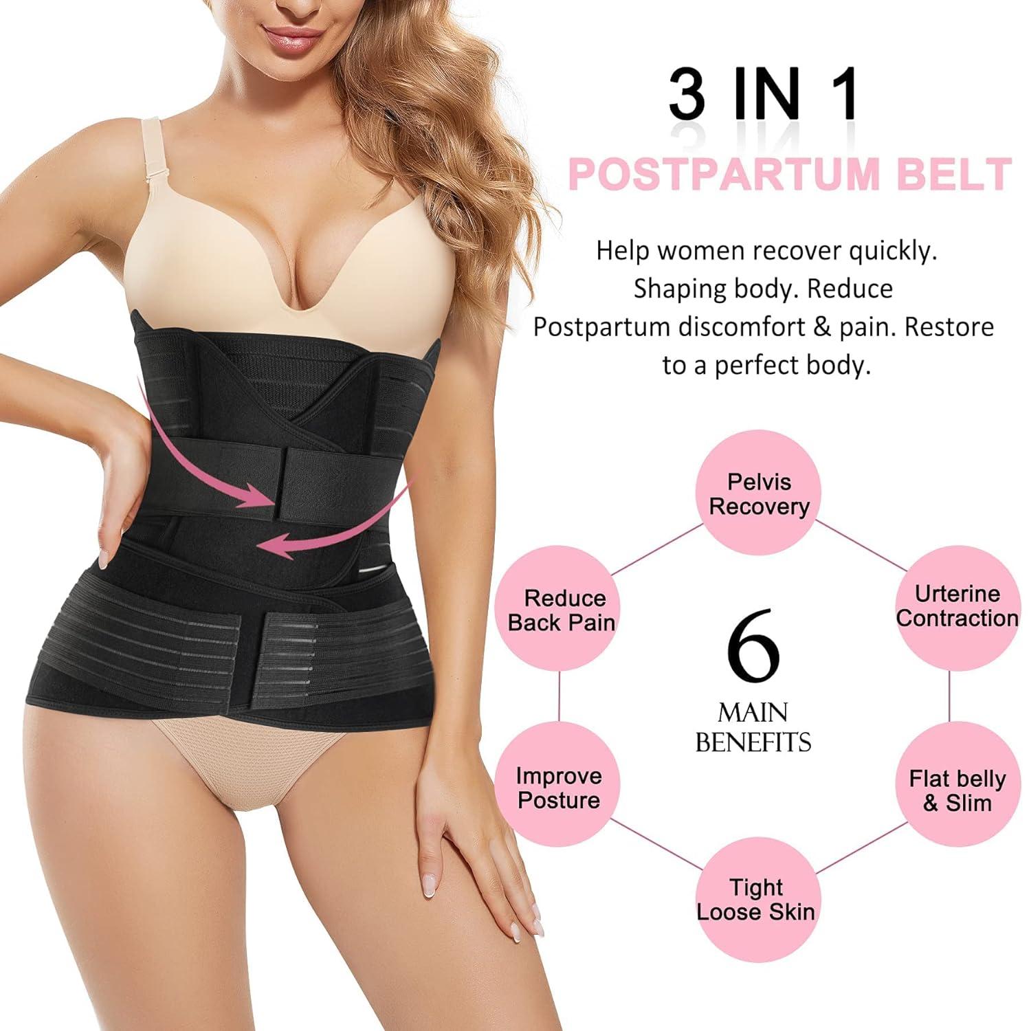 3 In 1 Postpartum Belly Wrap - Recovery Belly/waist/pelvis Belt Black  Postpartum Belly Band