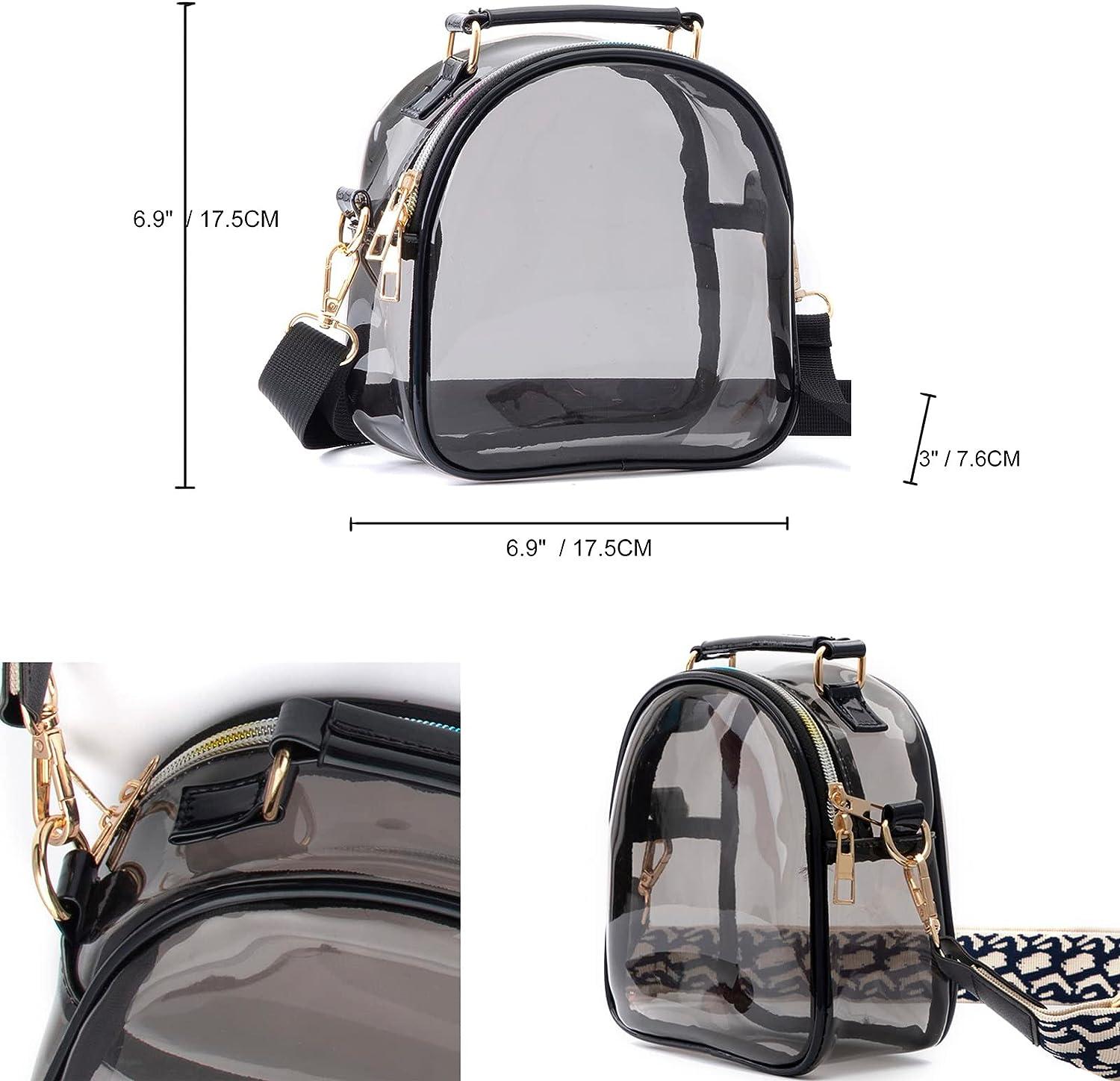 UEOE Clear Purse for Women, Cute Crossbody transparent Bag Stadium  Approved, See Through PVC Bag with 2 Shoulder Straps Transparent Black