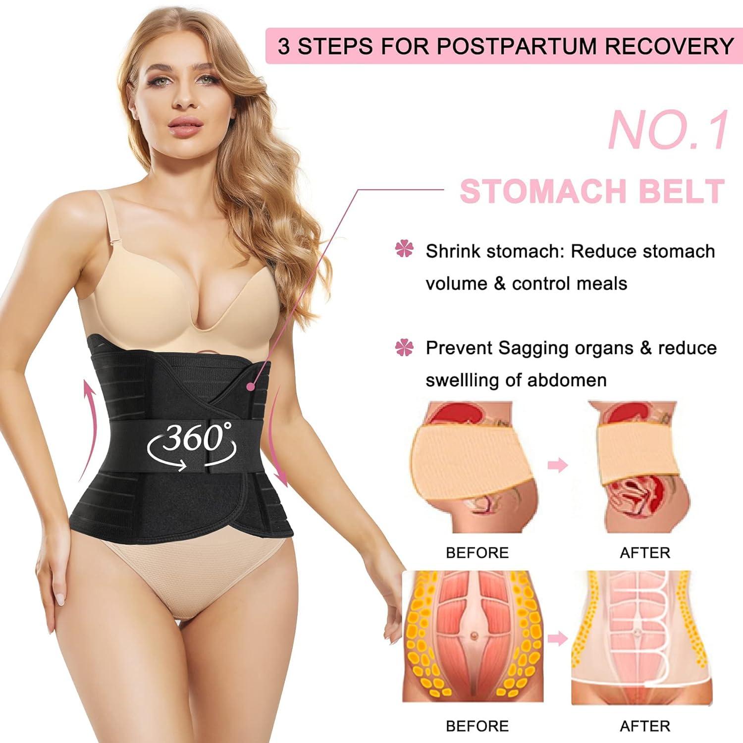 Gotoly 3 in 1 Postpartum Belly Wrap Waist/Pelvis C-Section Recovery Belt  Belly Support Band After Pregnancy Tummy Control Girdle Body Shaper Black M