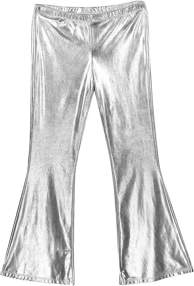 inhzoy Men's Shiny Metallic Fashion Dance Pants Holographic Disco
