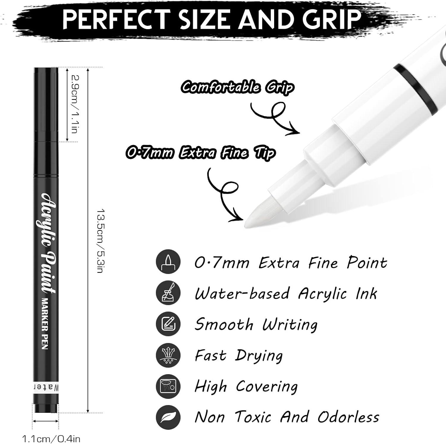 White Paint Pen,4 Pack 0.7mm Acrylic White Permanent Marker  White Paint Pens for Rock Painting Stone Ceramic Glass Wood Plastic Glass  Metal Canvas Water-based Extra Fine Point : Arts, Crafts 