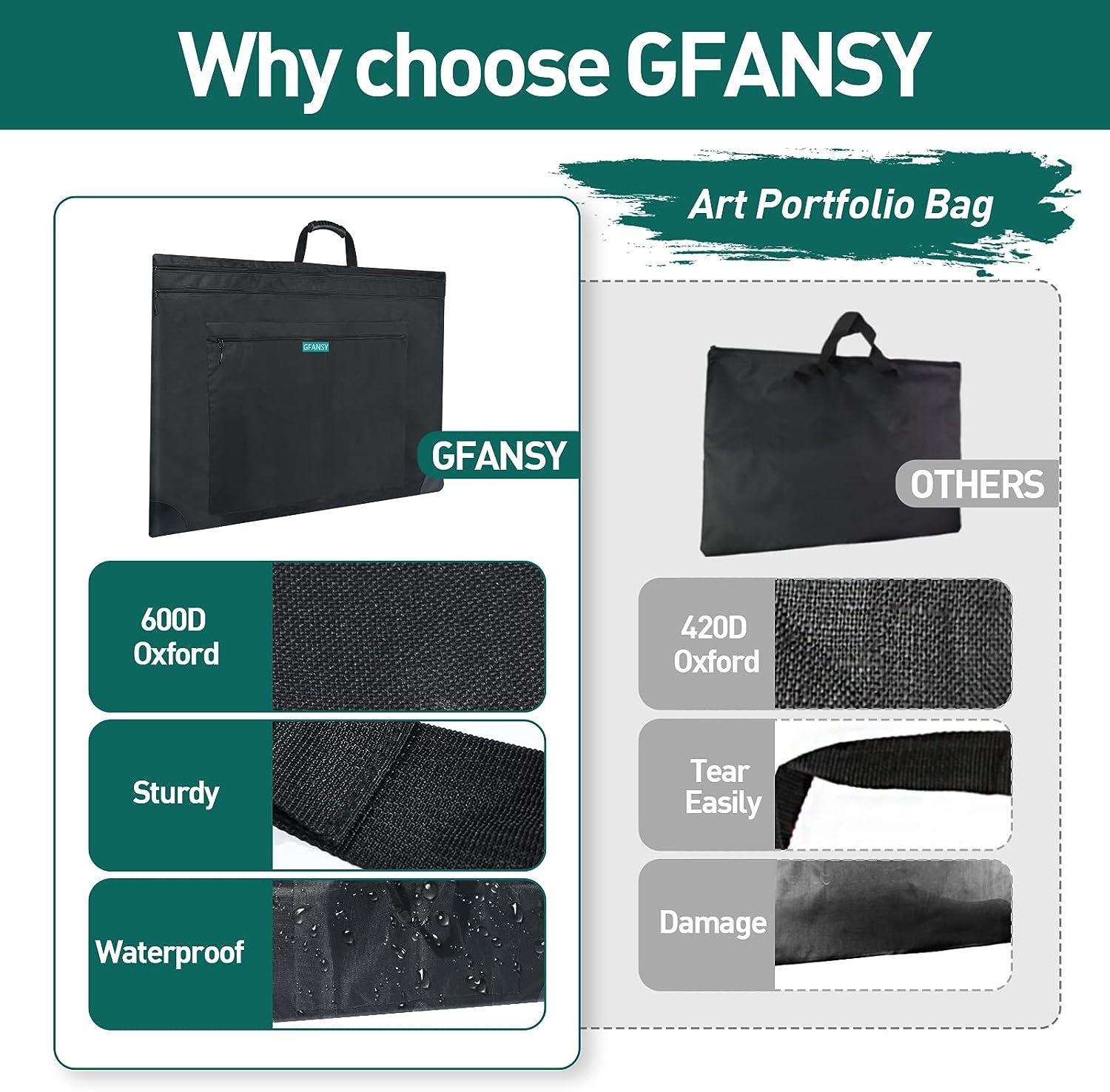 GFANSY Art Portfolio Tote Bag 24 x 36, Soft Portfolio Folder for Artwork,  600D Oxford Artist Portfolio Case with 3 Storage Bag & Detachable Shoulder