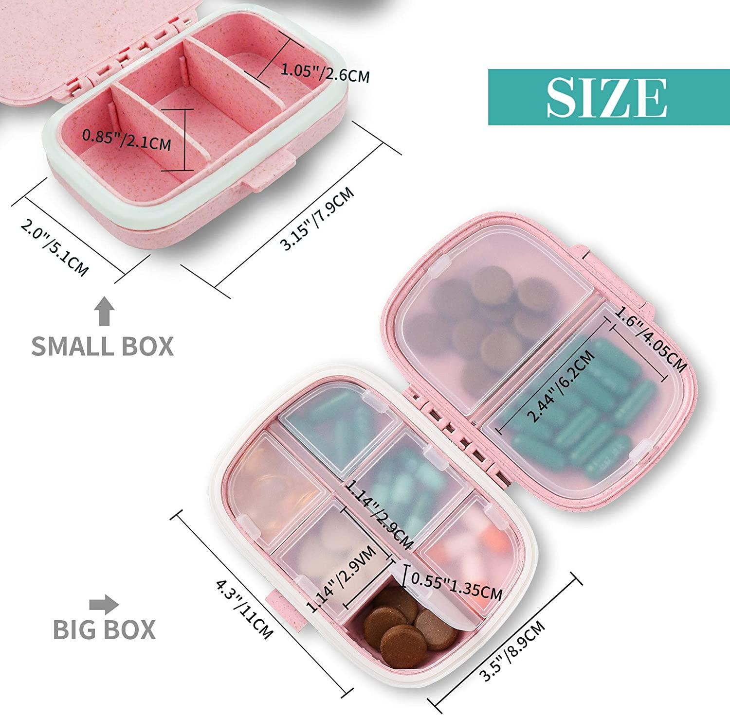 2 Pack Portable Pill Case Weekly Travel Pill Organizer Pocket 