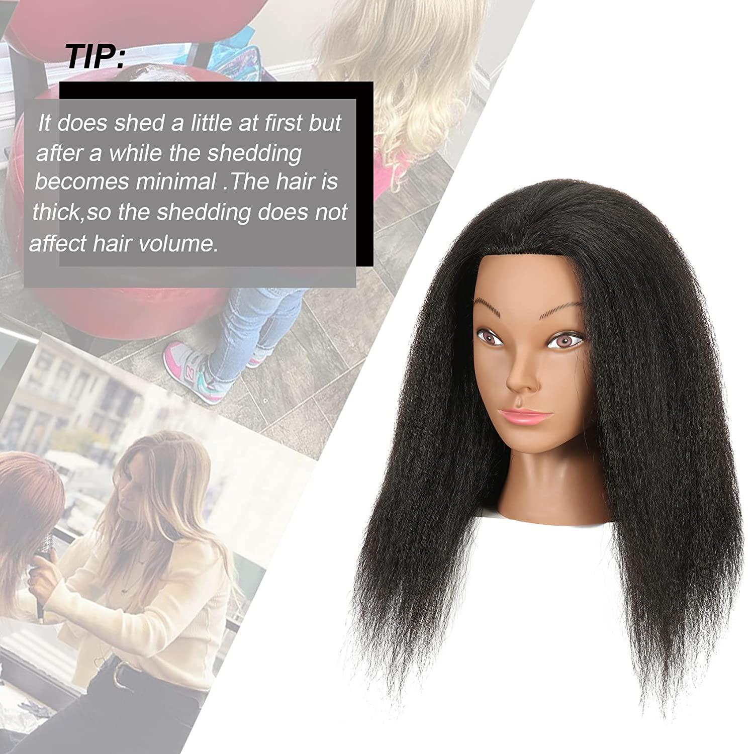 100% Human Hair Mannequin Head Kinky Curly Head Mannequin Real Hair  Cosmetology Doll Head for Hair-styling Practice Manikin Training Head With  Clamp