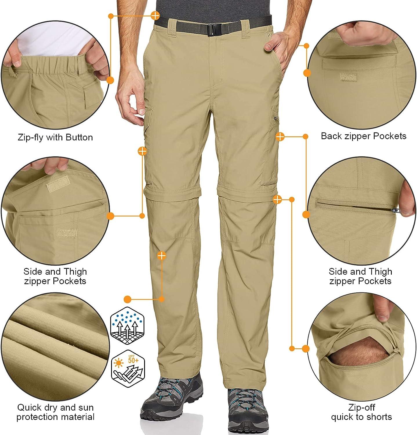 Mens Hiking Pants Convertible Zip Off Lightweight Quick Dry