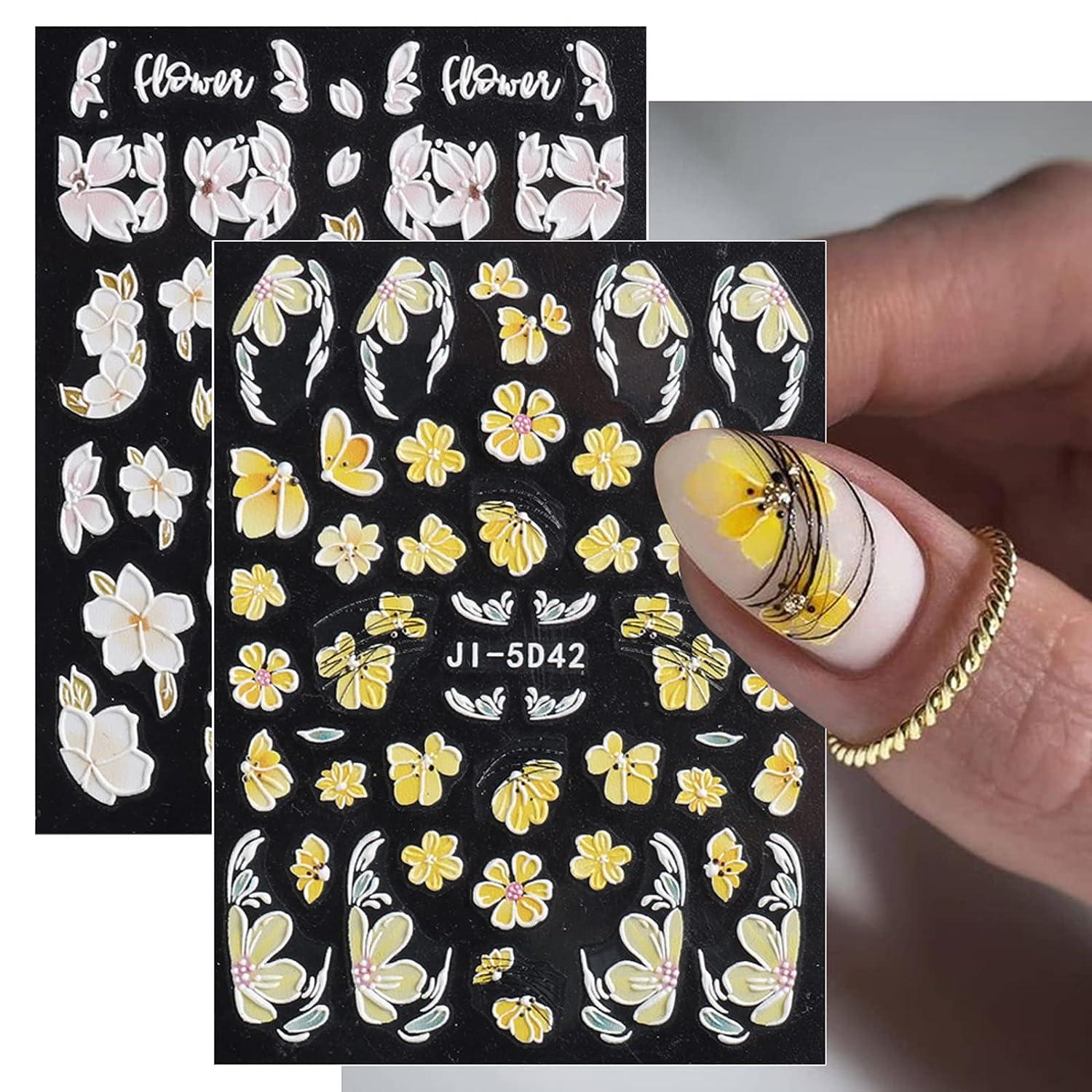 Baoximong 2 Boxes 3D Flower Nail Art Charms White Pink Nail Charms