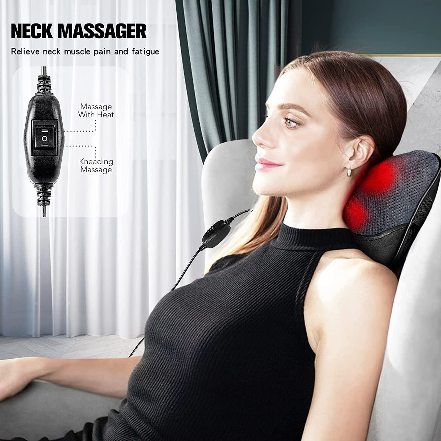 Shiatsu Neck and Back Massager - 8 Heated Rollers Kneading Massage Pillow  for Shoulders, Lower Back, Calf, Legs, Foot - Relaxation Gifts for Men,  Women - Shoulder and Neck Massager Present for
