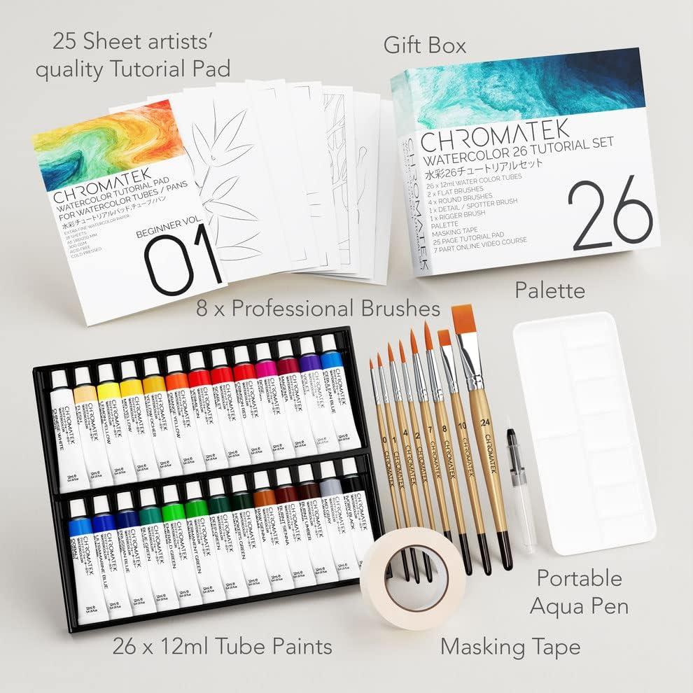 Watercolor Paint Set - 12 Water Color Paints for Adults, Artists & Kids -  Extra Palette Tray & Paint Brush Included - Professional Watercolors,  Perfect for Painting, Art Supplies Kit w/ 12 ml tubes 