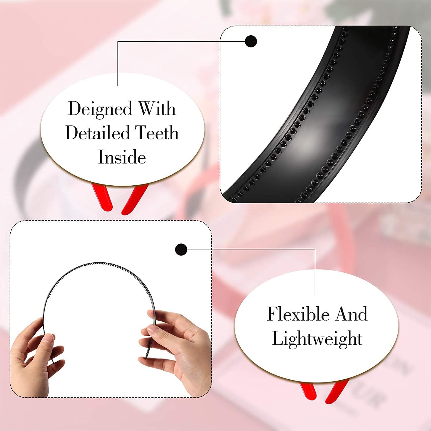 3 Pieces 1 Inch Wide Plastic Headbands With Teeth Plain Hard Plastic Hairband Non Slip Craft Headband Hoops For Women Girls Diy Hair Accessories Black White Red