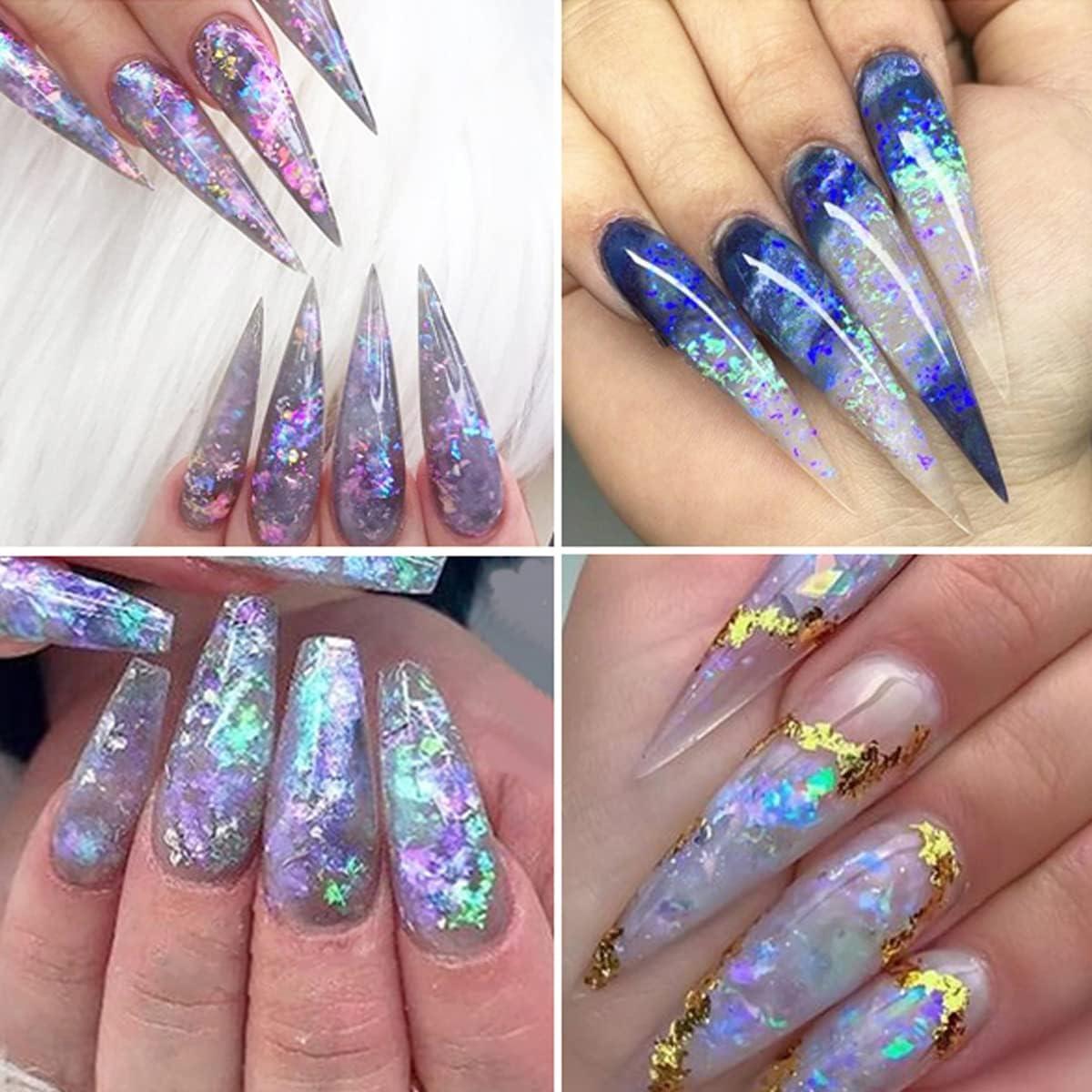 12 Grids Mermaid Nail Art Glitter 3D Holographic Nail Foil Flakes  Iridescent Glitter Nail Sequins Laser Nail Decals Gradient Ice Through Nail  Glitter Flake for Women Girls DIY Manicure Decorations B5