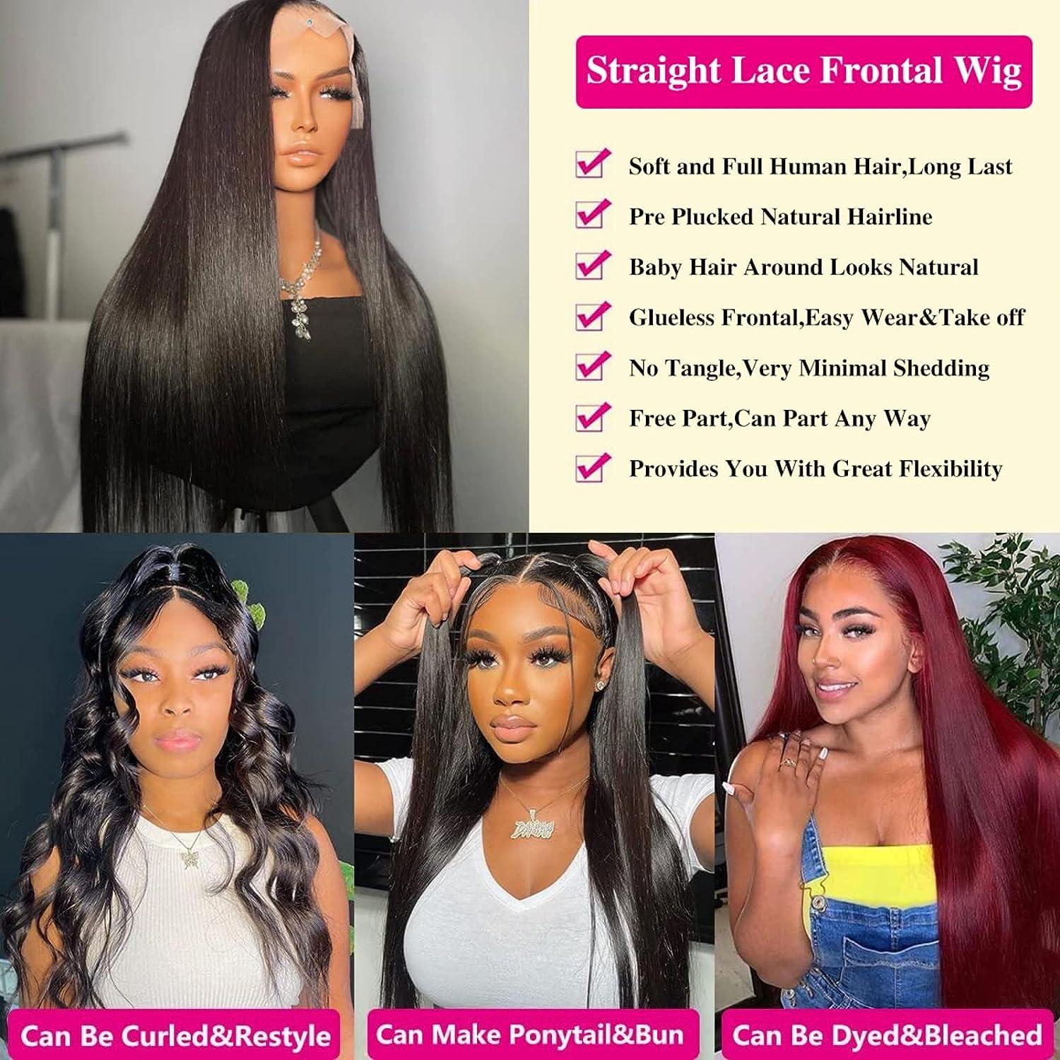 Long Straight Wig, Soft Human Hair Lace Front Wig