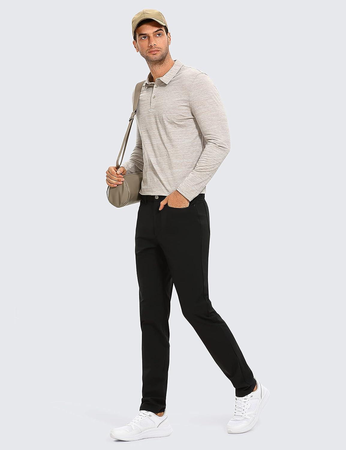 CRZ YOGA Men's Stretch Golf Pants - 33/35'' Slim Fit Work Pants Stretch  Waterproof 5-Pocket Thick Travel Pants 32W x 33L Black