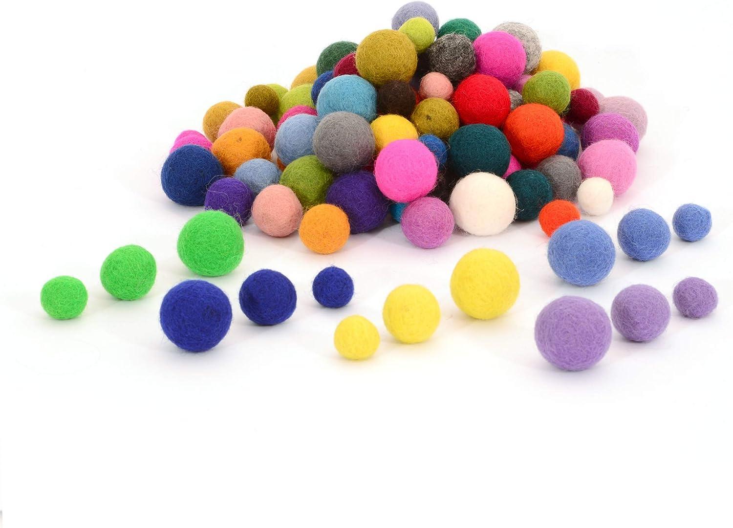 Qililandiy 50pc Colorful 2cm One Felt Pom Poms Wool Felt Balls Handmade Felted 10 Color Bulk Small Puff for Felting and Garland