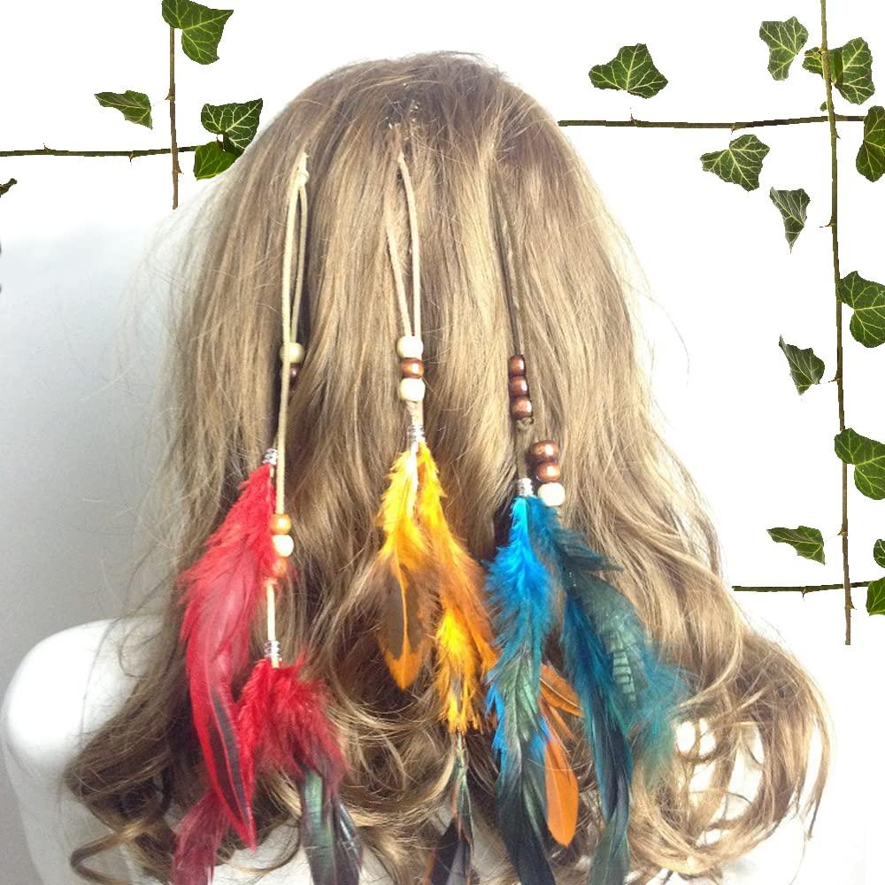 Feather Extension Kit with Beads Purple Red Boho Hair Accessories Bonded Long Feathers for Hair DIY Hair Extension with Silicone Beads