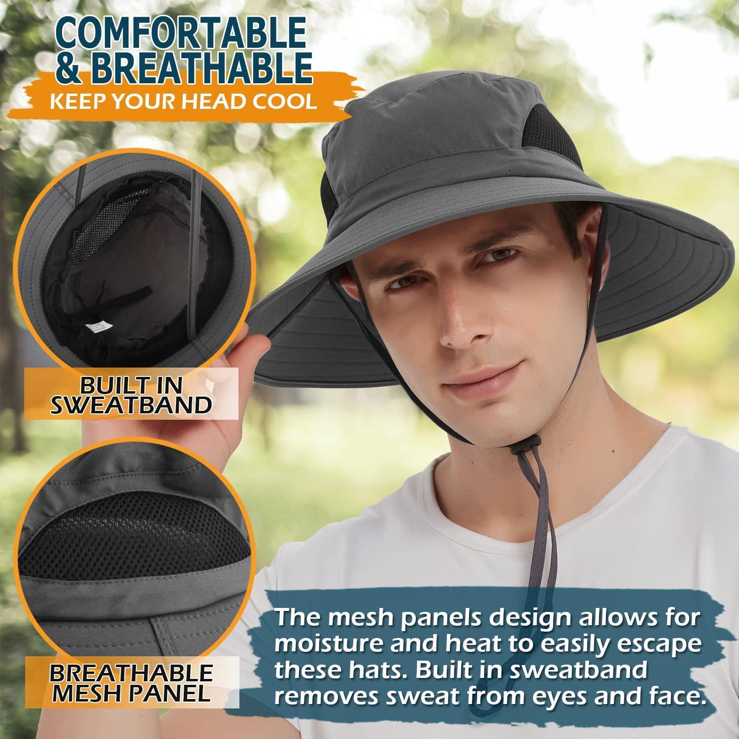 Mens Sun Hat for Men and Women Fishing Hat Wide Brim Safari Hat Waterproof Bucket Hats UV Protection Boonie Hat for Hiking Beach Garden