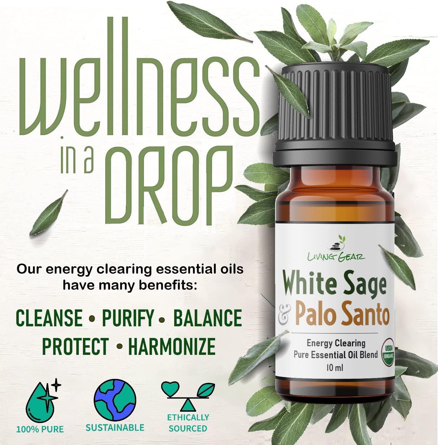 White Sage & Palo Santo Purification Essential Oil - Clears Negative Energy  - for Diffusers, Meditation, Yoga & All Spiritual Purposes - A Smoke-Free  Alternative to Burning Sage -10ml