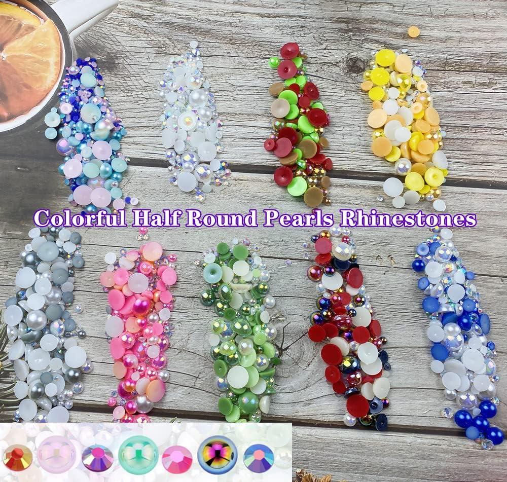 100g Mix Resin Rhinestones Flatback Half Round Pearls Mixed Size 3mm-10mm  AB Color Half Pearls Resin Rhinestones for DIY Craft Nail Art Shoes Clothes