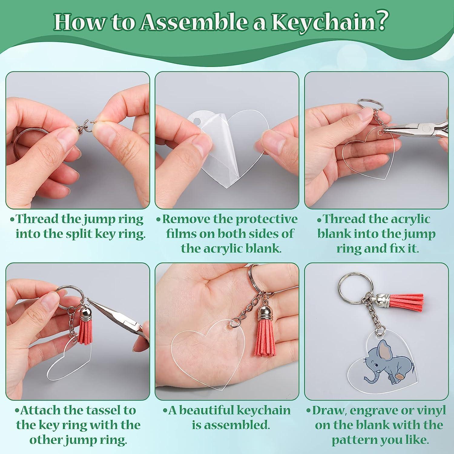 Custom Printing Logo Glitter Blank Acrylic Keychain with Tassel
