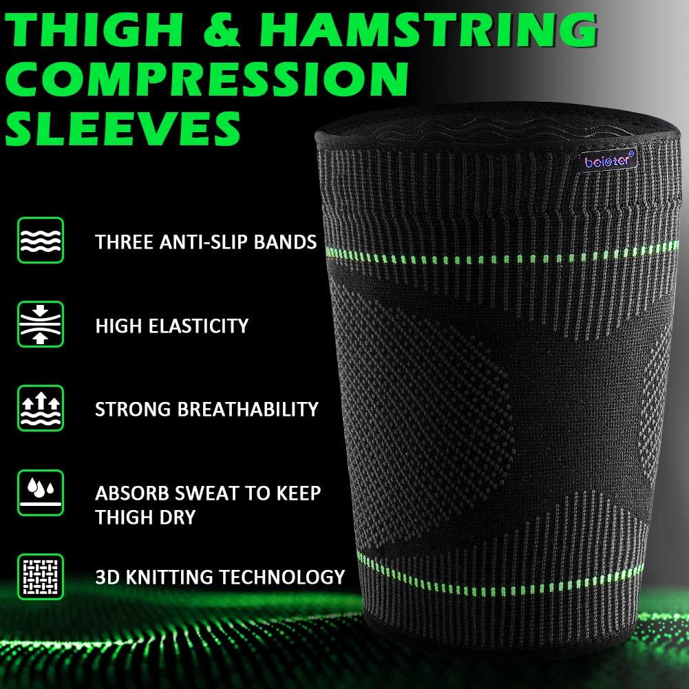 beister Thigh Compression Sleeves Hamstring Support: 20-30 mmhg Anti Slip  Thigh Sleeve (Pair), Leg & Thigh Brace Wrap for Sore Hamstring, Groin