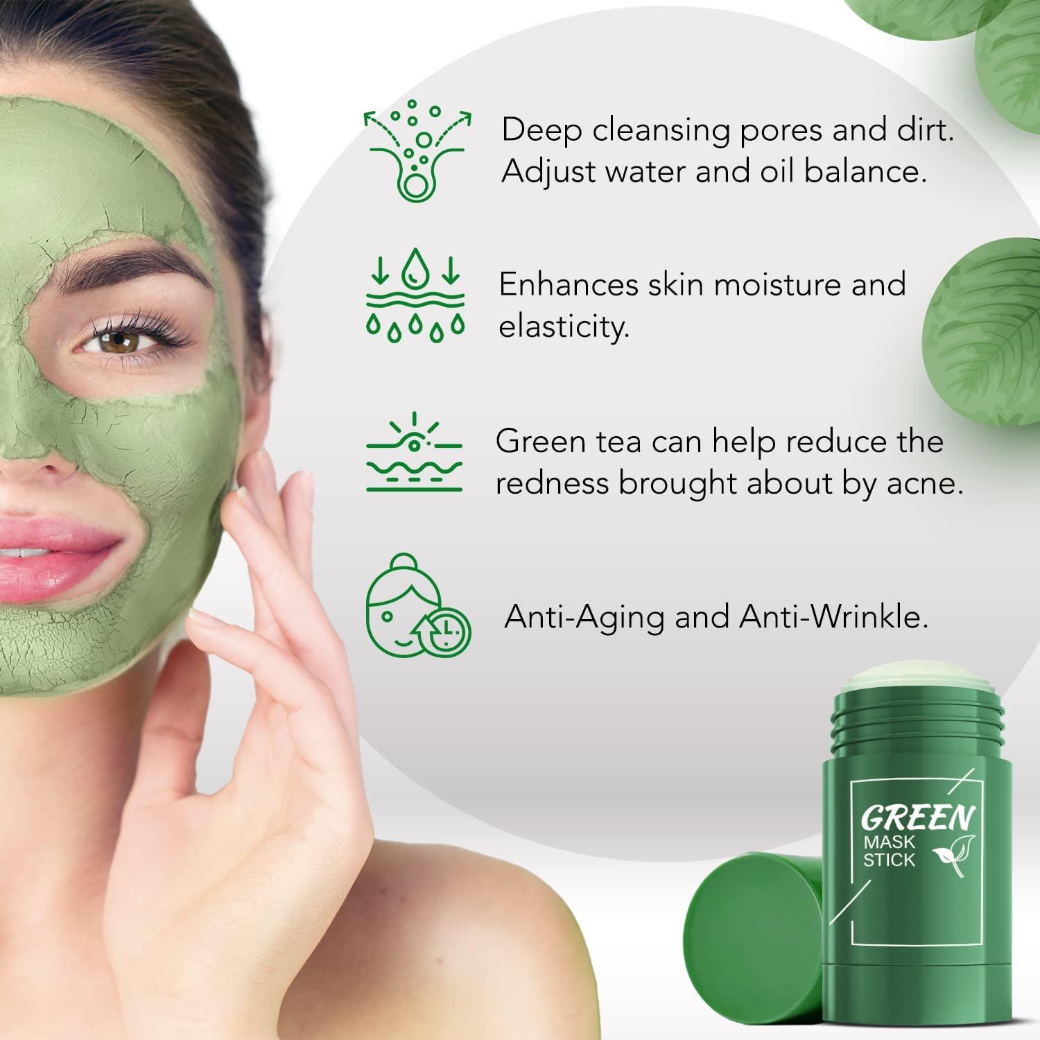Green Mask Stick, Green Tea Purifying Clay Stick Mask, Natural Face  Moisturizes Oil Control, Soften Dead Cuticle Cells, Deeply Cleanse Pores