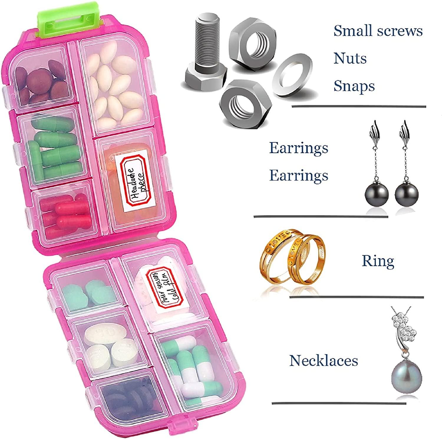 M Muchengbao 2 Pack Couple Travel Pill Case for Purse 10 Compartments Portable Small 7-Day Weekly Travel Pill Organizer Portable Pocket Pill Box Dispe
