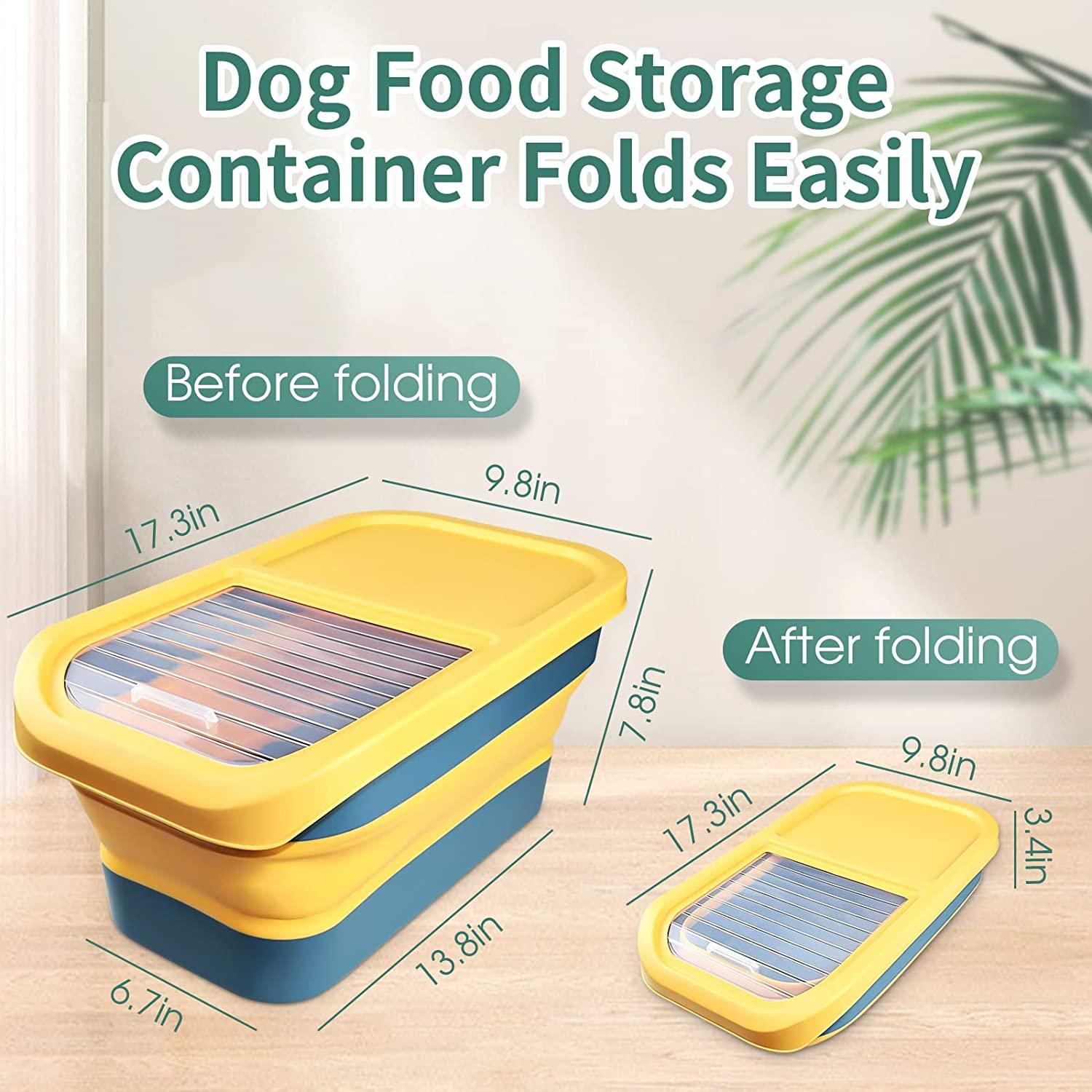 Dog Food Storage Container, 20lb Collapsible Airtight Travel Pet Food  Container with Wheels, Scoop, Measuring Cup & Clear Lid, Large Pet Food  Holder