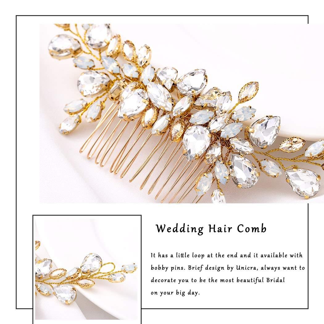 Wedding Hair Comb Silver Rhinestones Opal Crystal Vintage Bridal