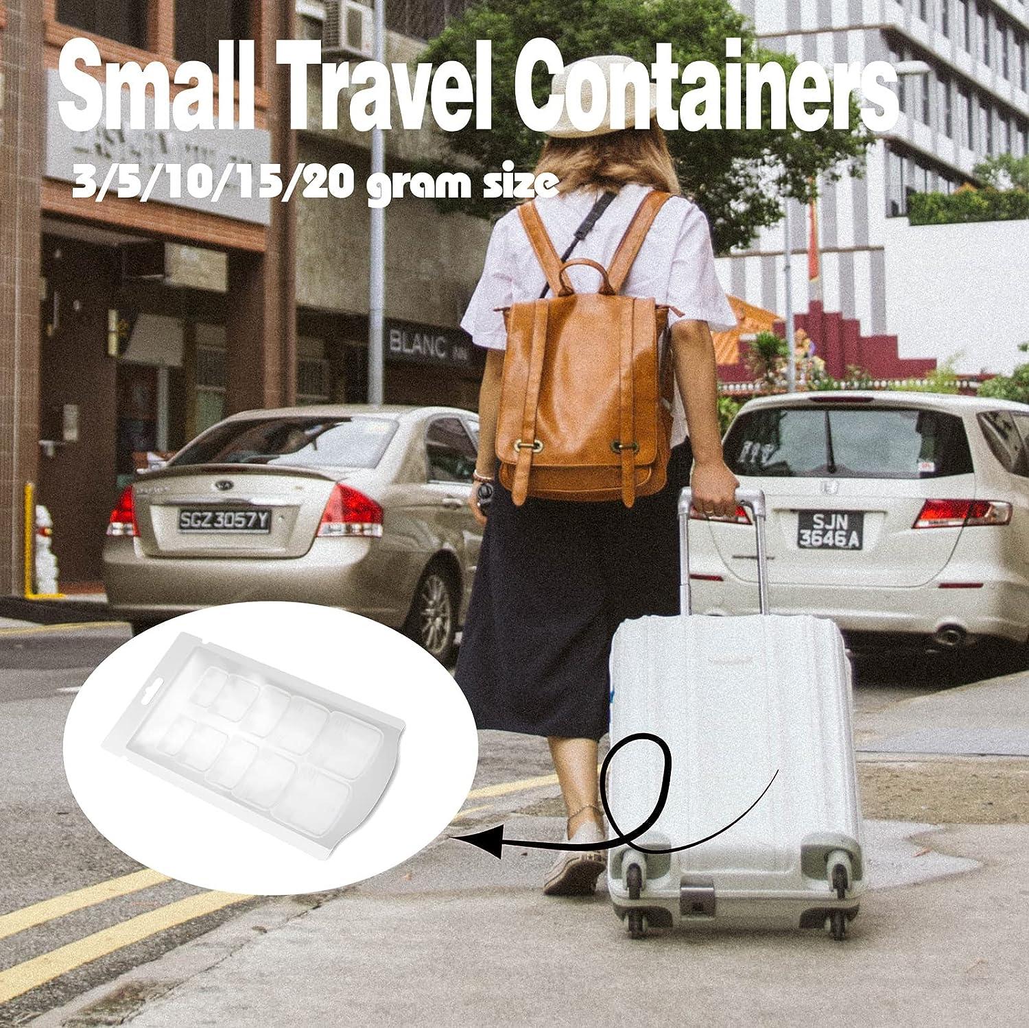 10 Pieces Small Travel Containers, 3/5/10/15/20 Gram Size Travel Jars,  Cosmetic Travel Size Containers for Lotions and Creams, Plastic Sample