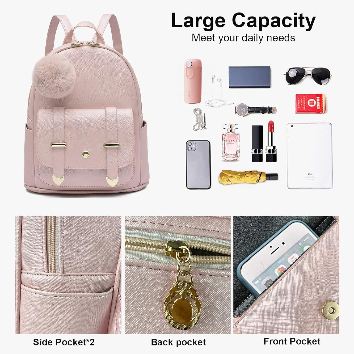Girls PU Leather Backpack/School/College/Tution/Coaching Backpack Small Bag  Multiple Zipper Pockets Mini Backpack