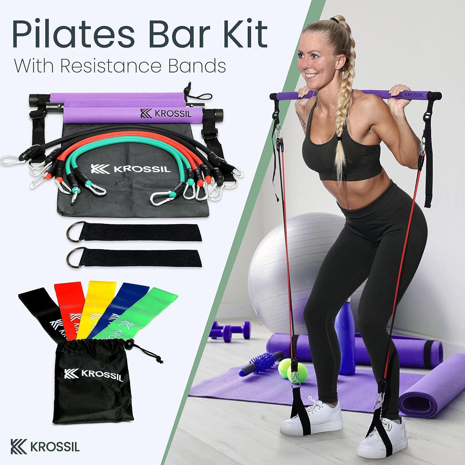 Pilates Bar Kit with 11 Resistance Bands for Women and Men- Portable  Fitness Equipment- Workout Equipment for Home Workouts- Workout Bars for  Exercise (Natural Rubber)