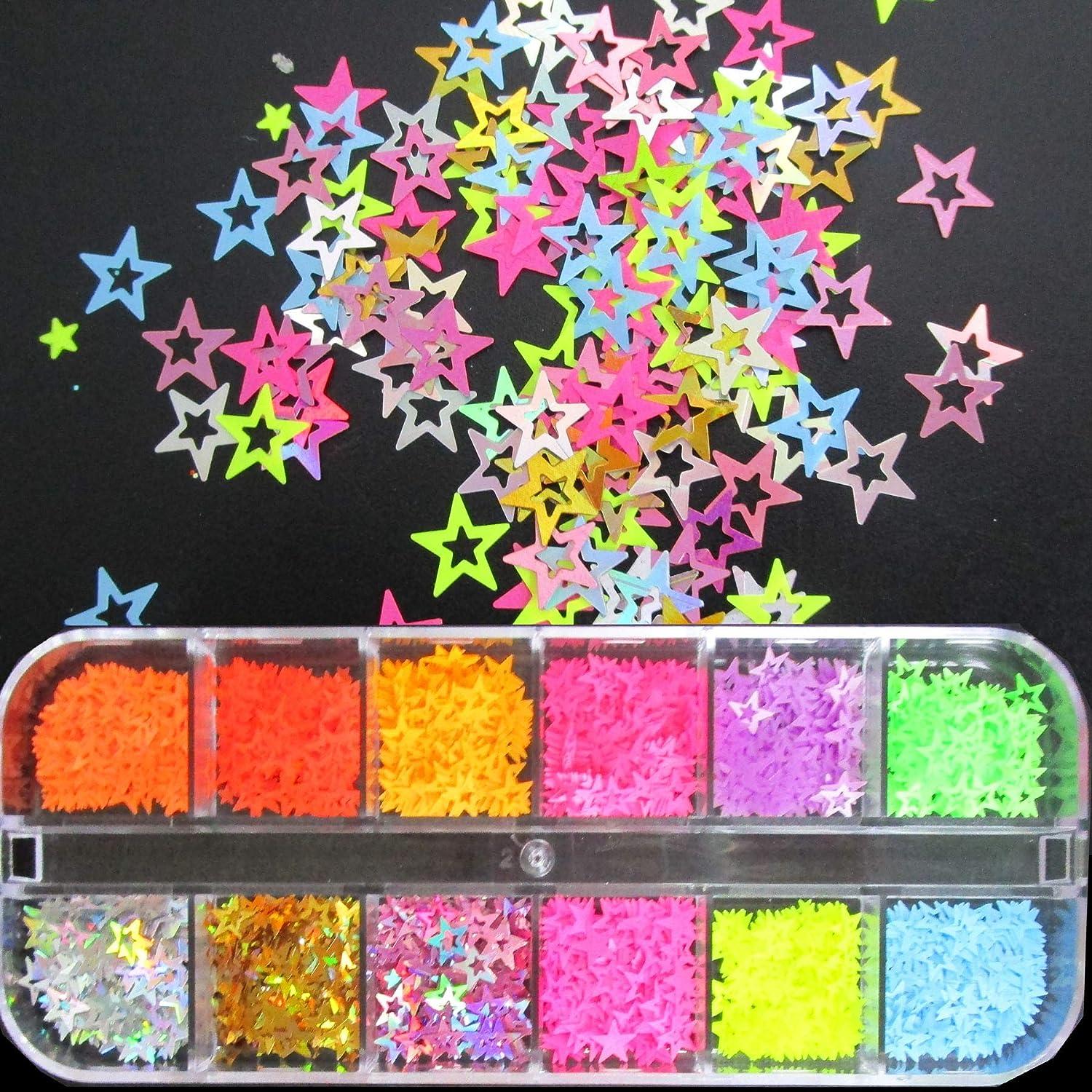  LoveOurHome 15 Colors Holographic Chunky Glitter Flakes Star  Moon Shaped Glitters Confetti Sequins Stickers Resin Accesories for Crafts  Resin Epoxy Slime Acrylic Nails Festival Makeup : Arts, Crafts & Sewing