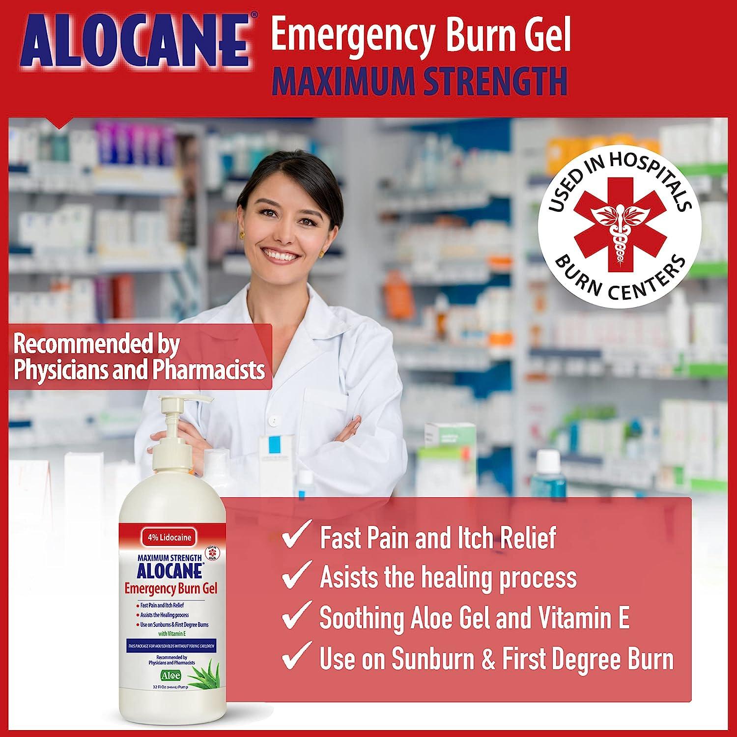  Alocane Plus Topical Anesthetic Emergency Burn Gel Maximum  Strength 4% Lidocaine, Commercial Grade, for Restaurants, Manufacturing,  Other Heat Related Work Environments, Commercial Use Only, 2 Ounce : Health  & Household
