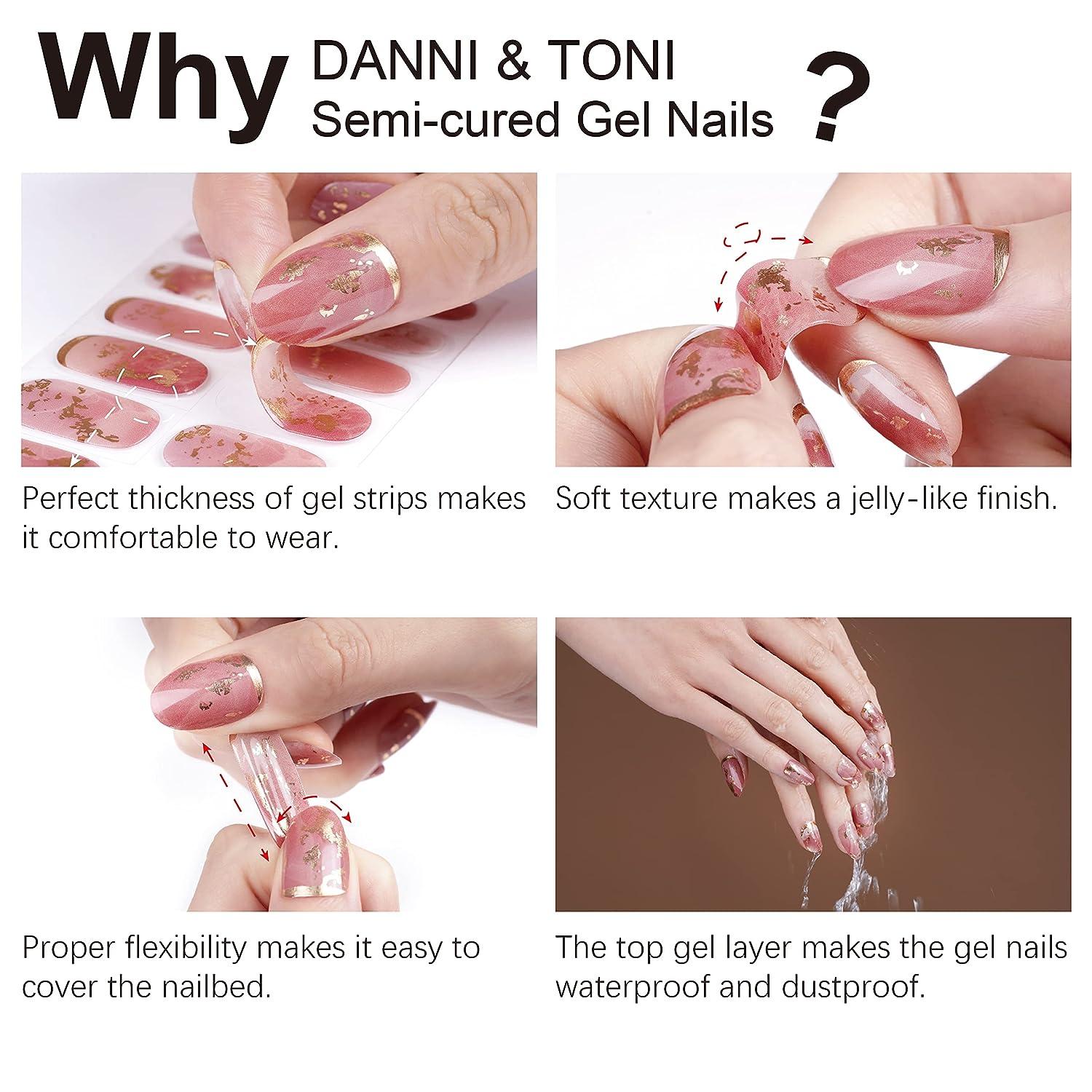 DANNI & TONI Semi Cured Gel Nail Strips (Happy-Go-Lucky) Nude French Gel  Nail Stickers White Tips 28 Stickers
