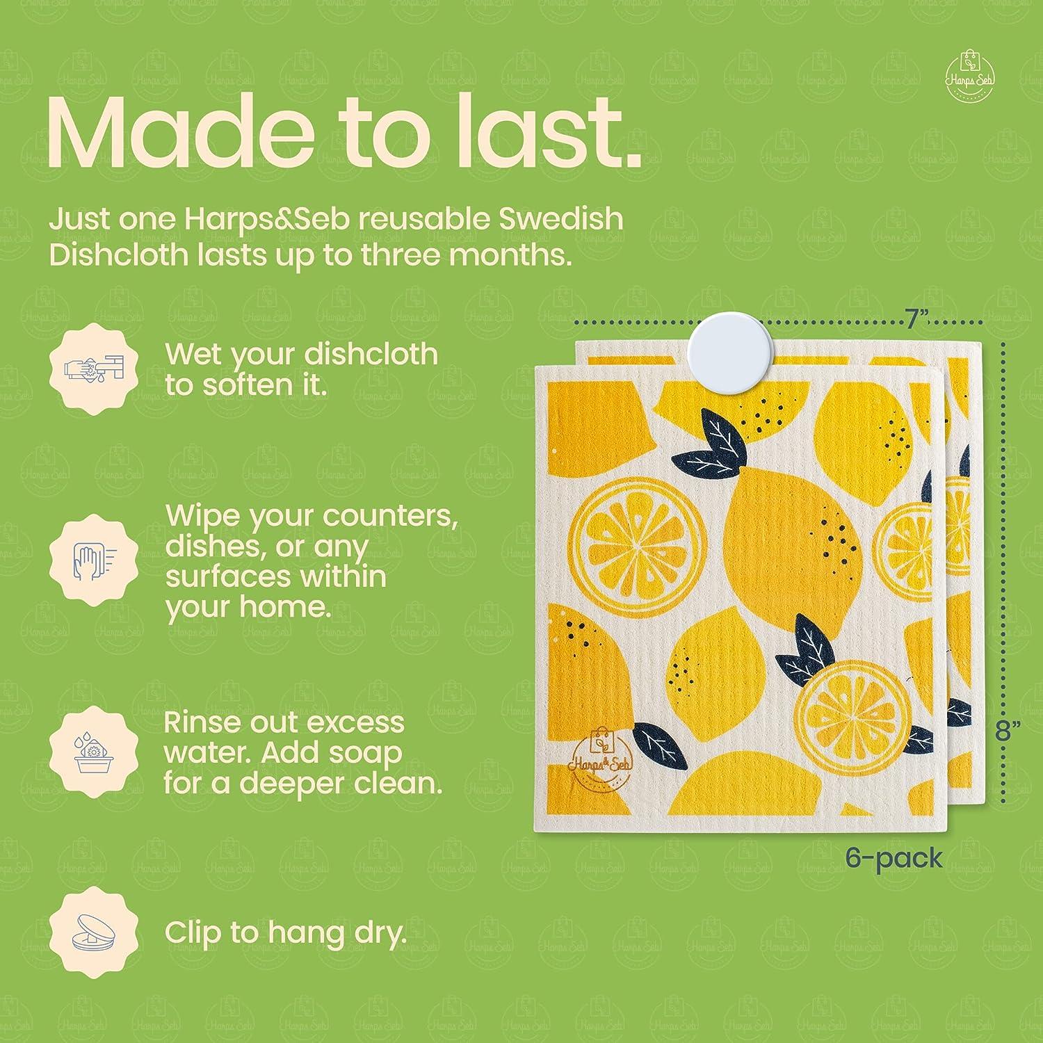 Harps&Seb Reusable Swedish Dishcloths, Super Absorbent Washable Swedish  Dish Towels with Convenient Hanging Clips, No Odor, Biodegradable,  Non-Scratch