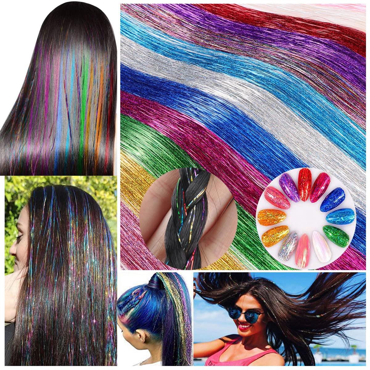  Hair Tinsel Kit, Fairy Tinsel Hair Extensions With Tool 2760  Strands 12 Colors Holographic Hair Tinsel Heat Resistant Sparkling Hair  Glitter for Christmas New Year Party (48 Inch) : Beauty & Personal Care